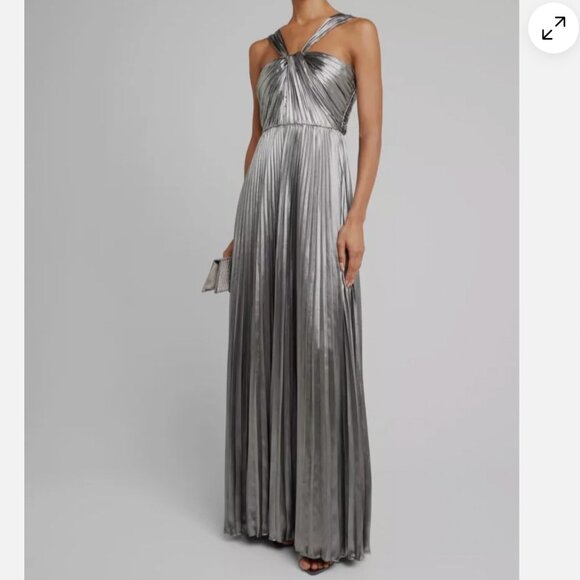 NWT Ungaro Silver Metallic Pleated Halter Dress - Picture 1 of 8